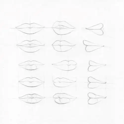 嘴唇用铅笔钢笔或毡尖笔分阶段绘图