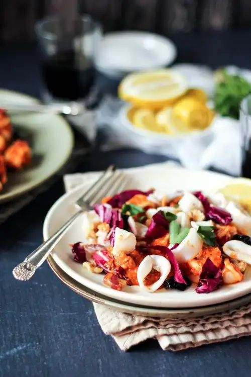 sauteed calamari with smokey, spanish romesco sauce