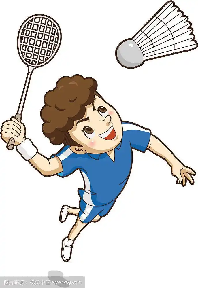 打羽毛球的男孩,矢量插图