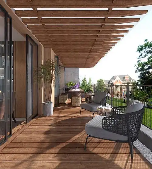 成都鹭岛国际原木风别墅装修景观阳台设计案例效果图欣赏-非梵家家居