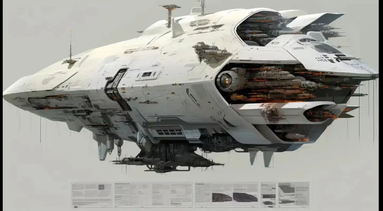 ai生成的一组飞船载具欣赏,展现了形态各异的太空战舰.