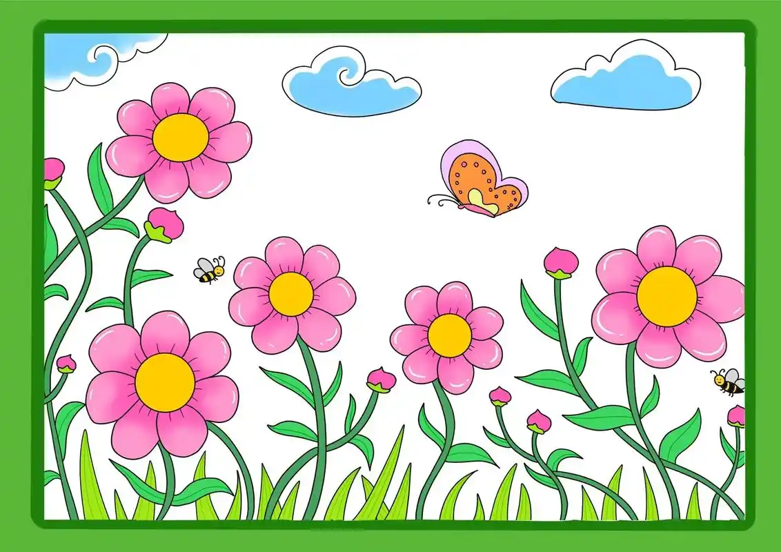 春暖花开主题绘画.春暖花开,春天主题绘画,附带线稿步骤图,适 - 抖音