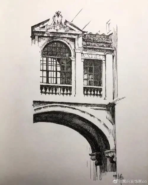 建筑速写##绘画素材##黑白装饰画