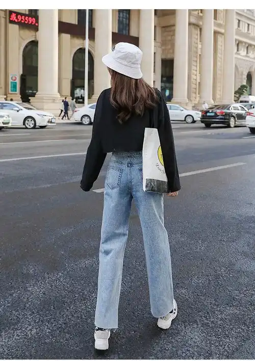 155牛仔裤阔腿裤女高腰宽松145小矮个子150显高穿搭配xs八分