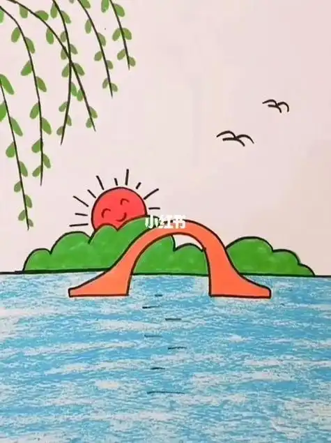 彩色春天风景简笔画卡通