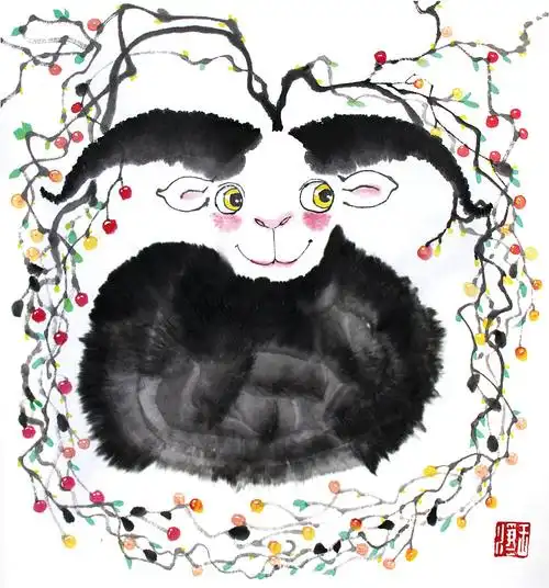 十二生肖卡萌宣纸水墨画(套图)|插画|儿童插画|画儿晴天_原创作品