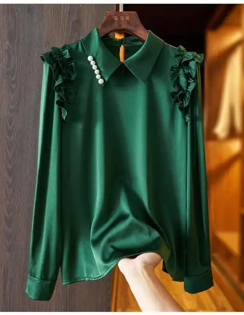 真丝长袖衬衫女装正品哥弟新款2022春季洋气质100%桑蚕丝上衣已售77