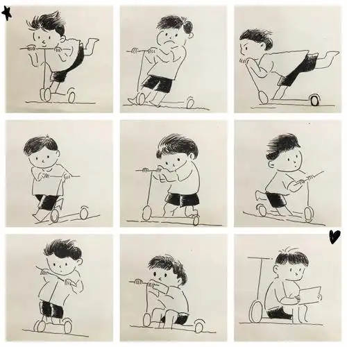 简笔画男孩子滑板车