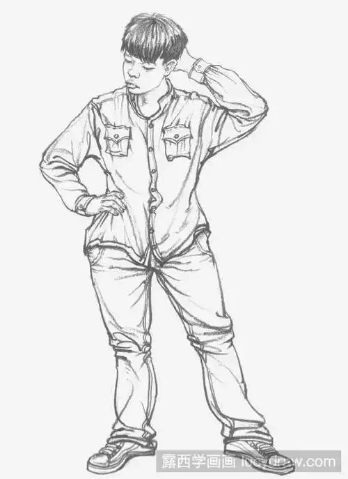 人物速写教程站立摸头的男青年