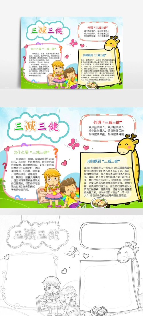 学生三减三健小报健康生活好习惯饮食减糖a4手抄报