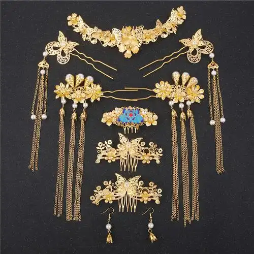 新娘头饰中式复古新娘秀禾服头饰古装发饰凤冠霞帔龙凤褂头饰包邮_7折