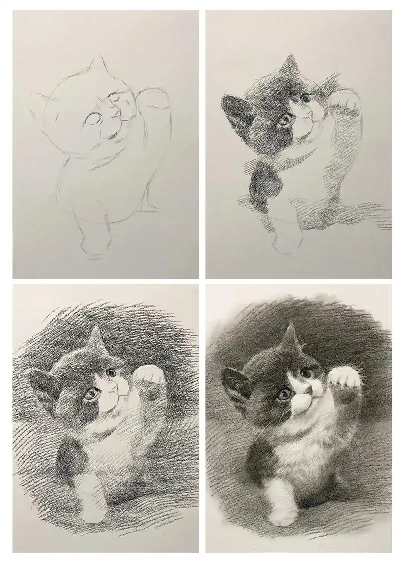 超可爱调皮猫咪素描步骤详解 #素描动物 #素描 #画画 #艺 - 抖音