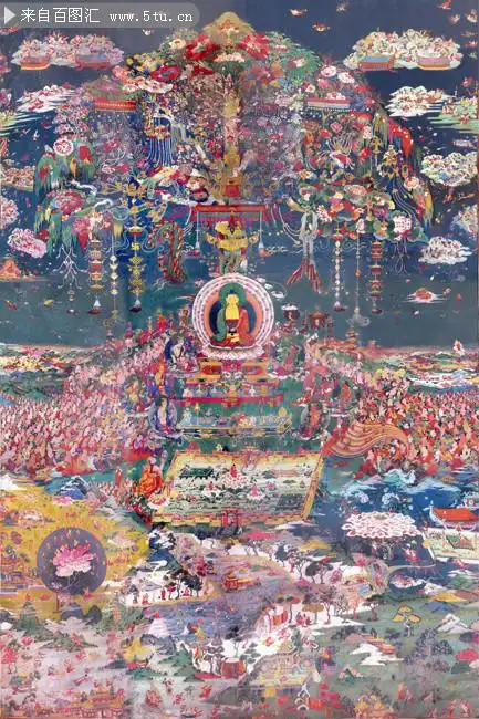 西方极乐世界高清唐卡阿弥陀佛极乐世界唐卡