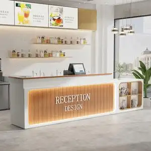 现代简约奶茶店吧台咖啡店收银台汉堡店餐饮店多功能柜台实木定制