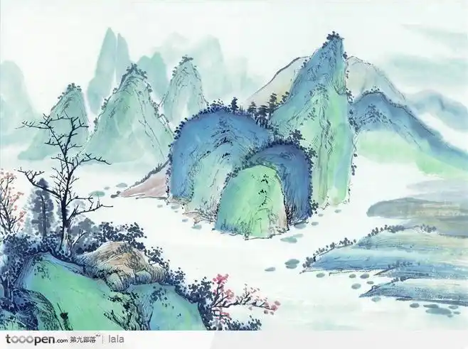 水墨画云雾缭绕的山峰