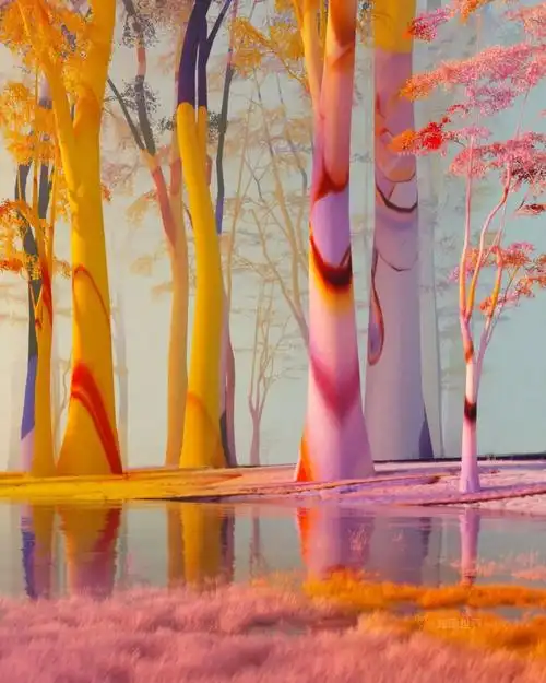 油画世界五彩斑斓的树林