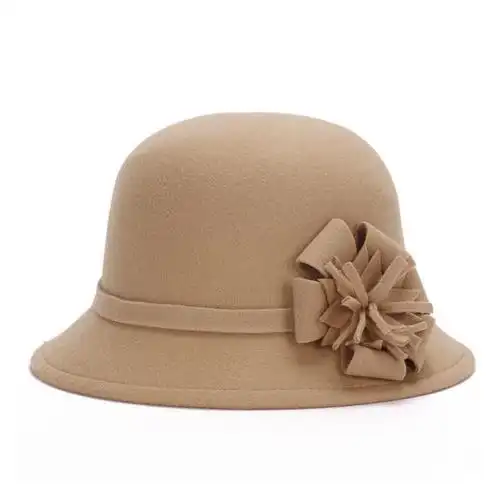 珍玥琦新款秋冬季花卉礼帽女士仿羊毛呢圆顶毡帽复古王妃帽子女