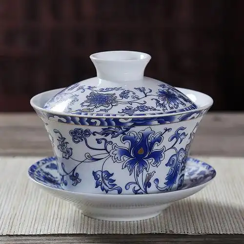 盖碗茶杯景德镇青花瓷盖碗大号陶瓷功夫茶具三才碗敬茶碗泡茶壶小号