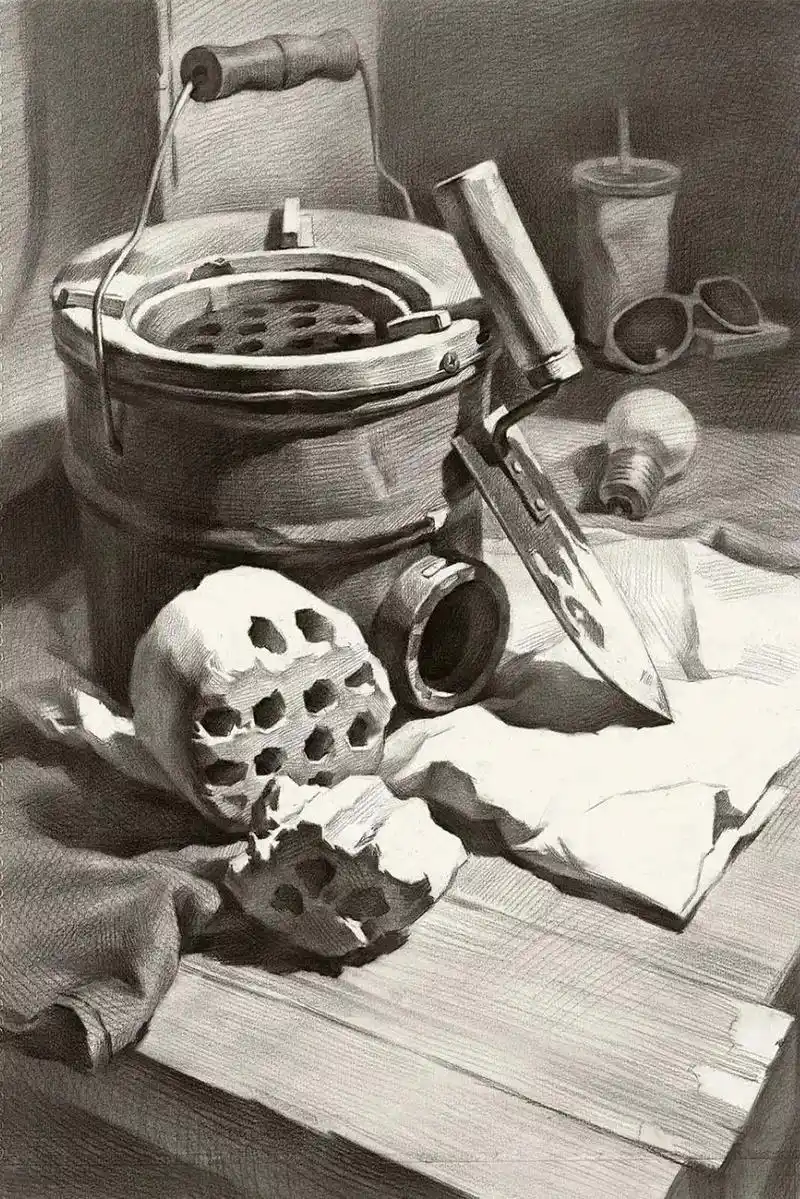 素描静物:主次,光感,黑白灰,空间虚实,质感缺一不可#朱启鹏 - 抖音