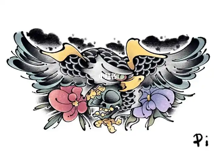 newschool  #卡通纹身  #纹身手稿  #我的纹身分享  #鹰  #花  #花胸
