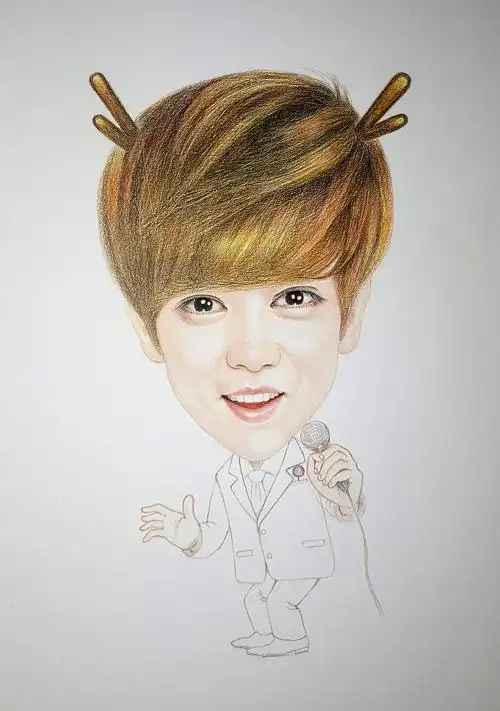 鹿晗 彩色铅笔画 吼也手绘