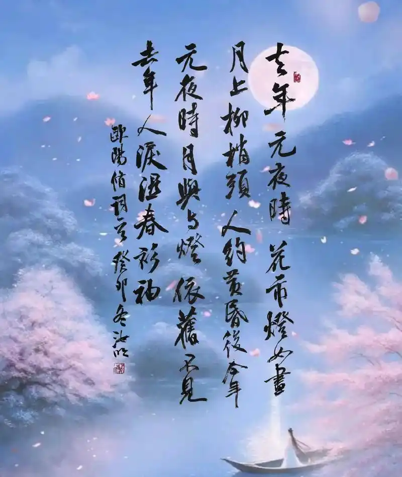 《生查子·元夕》宋·欧阳修.去年元夜时,花市灯如昼.月上柳梢 - 抖音