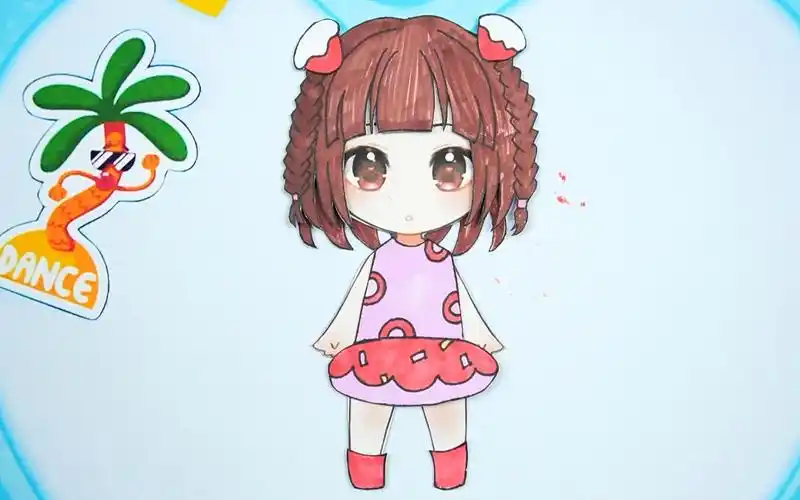 q版纸娃娃手绘教程,王默草莓甜圈圈手工贴纸装扮