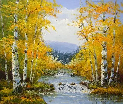 【jpg】白桦树油画