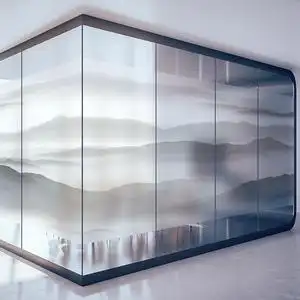 办公室玻璃门贴纸新中式山水风景装饰画中国风透明磨砂uv静电贴膜