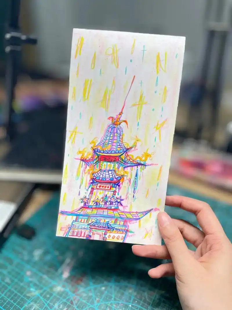 公园里的蓝色小亭子 我把它画成了有点伤 - 抖音