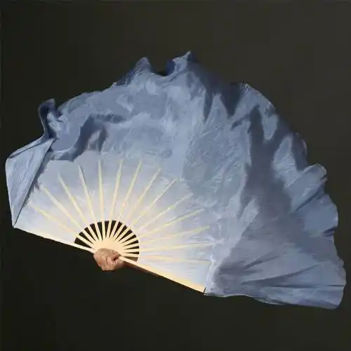萦风舞蹈扇浅灰蓝渐变色加长跳舞扇子真丝浅灰蓝白扇骨31cm飘10cm真丝