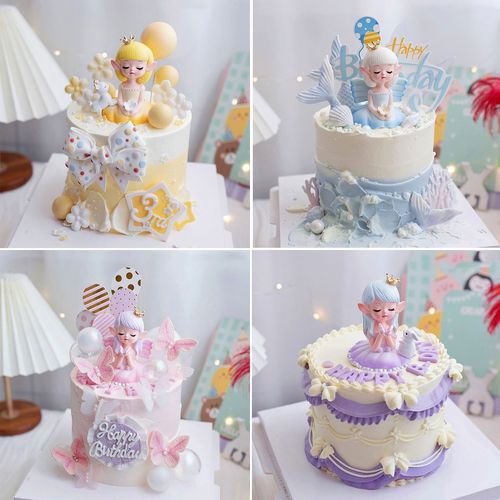 薇薇安公主蛋糕装饰女孩天使翅膀粉紫梦幻蝴蝶生日蛋糕摆件插件