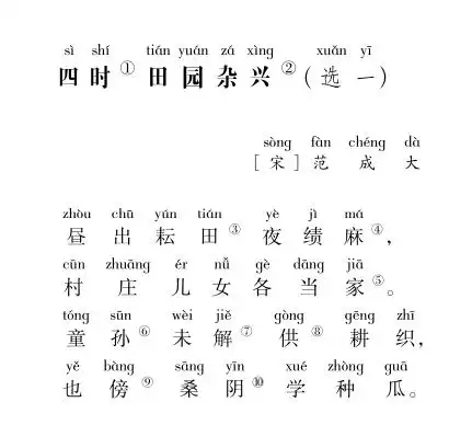 小学生必背古诗词80首-57.四时田园杂兴(选一)-范成大