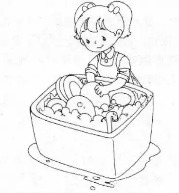 洗碗的小女孩简笔画_洗碗的小女孩儿童绘画图集