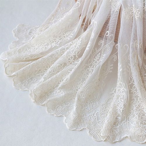 45cm宽浅杏色网纱刺绣蕾丝花边裙摆宽边布料娃娃服装面料diy辅料