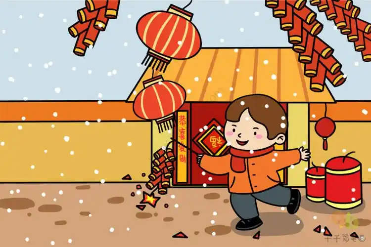 春节放鞭炮简笔画图片