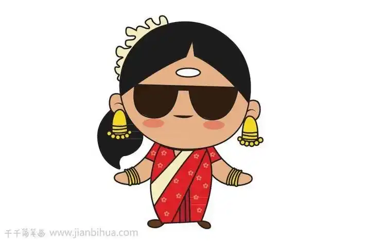 印度服饰简笔画彩色