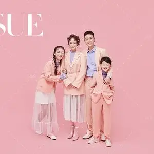 全家福母女父女粉色系现代风时装款糖果色韩版4人亲子装影楼写真