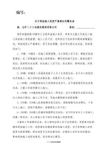 关于现场施工进度严重滞后的警告函