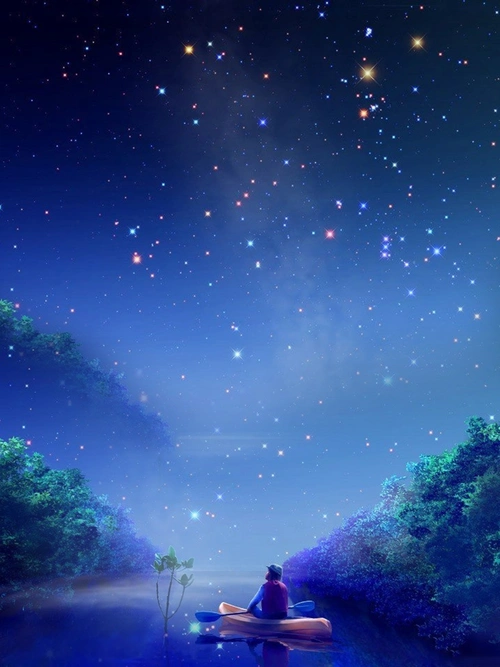 深蓝唯美浪漫夏夜星空海报背景