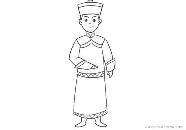 满族男士服饰儿童画怎么画 满族男士服饰简笔画图片大全