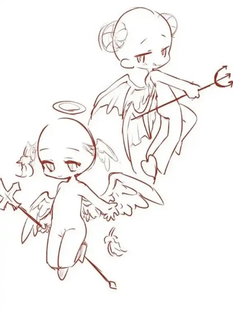 【板绘素材】q版人物双人互动构图绘画参考 人类的幼崽就是这么可爱