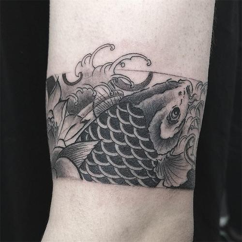 防水 男女持久遮疤浮世绘花臂原创鲤鱼手臂臂环黑暗系纹身贴男潮
