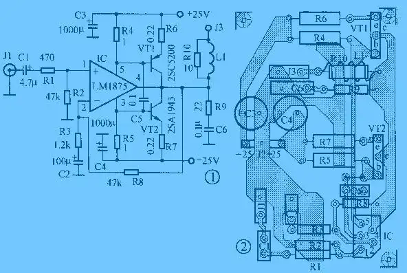 采用lm1875及2sa1943/2sc5200的25w x 2音频功率放大器-555单稳态电路