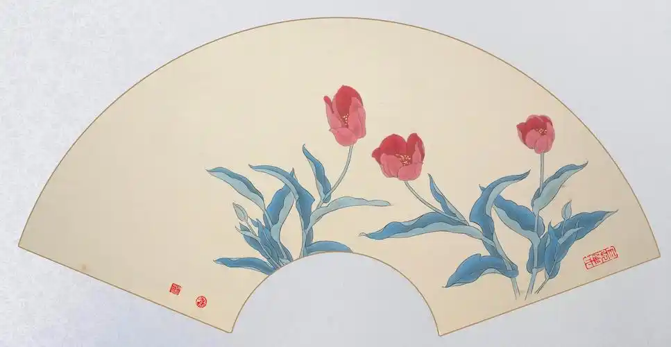 陈鹏刚工笔花鸟扇面(1)