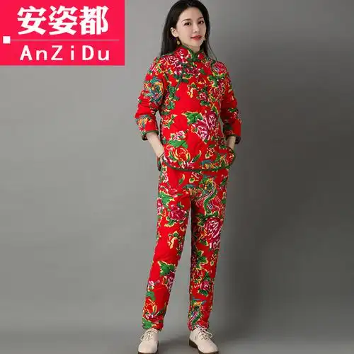 东北大棉袄花棉袄大花袄棉衣棉裤套装女冬季棉服民族风大花布衣服