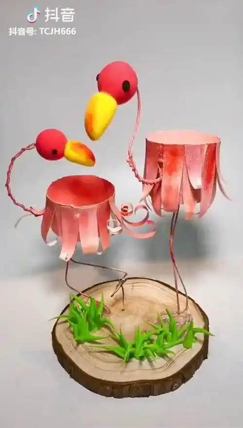 自制环创纸杯火烈鸟手工创意手工diy纸杯