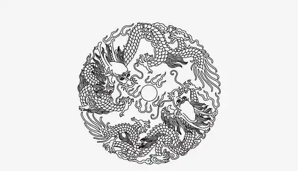 双龙戏珠 黑白