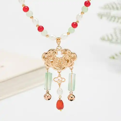 古风项链璎珞琉璃吊坠汉服软璎珞宋制唐风坦领汉元素国风锁骨链