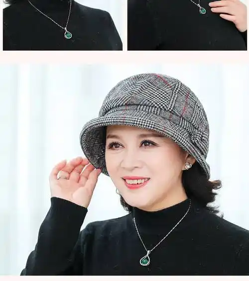 秋冬季中老年人帽子女妈妈奶奶老太太渔夫帽冬天保暖老人礼帽盆帽003